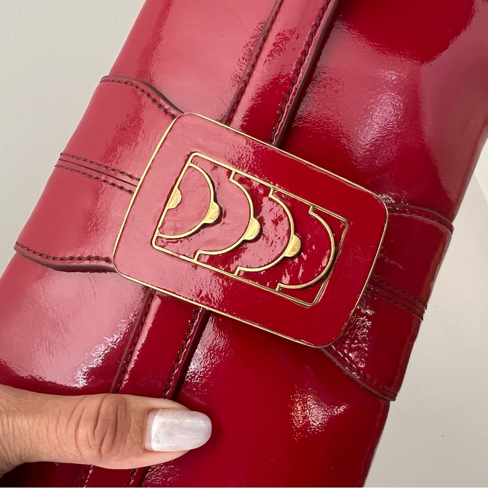 VINTAGE COLE HAAN Red Patent Leather Art Deco  Clutch - Picture 4 of 14